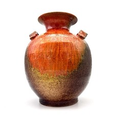 Bitossi Italian Ceramic Cylinder Vase in Retro Orange, Aldo Londi Design Marked 'Italy' with a number