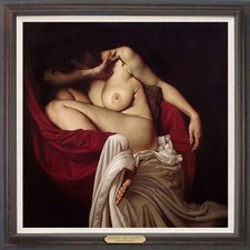 Antique Oil Painting Female Nude Seated Portrait in Ornate Gilt Frame