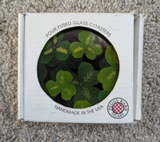 Fused Art Glass Plate with Green Celtic Knot Design on Black Ground