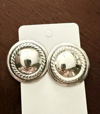 Sterling Silver Concho Domed Post Earrings with Twisted Rope & Stamped Border, Taxco Mexico — listing 3