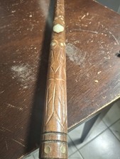 Vintage Carved Wood Pool Cue with Mother-of-Pearl Inlay Dots and Decorative Butt Rings — listing 6