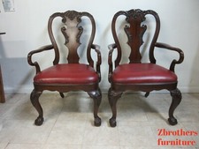 Vintage Chippendale-Style Carved Wood Dining Armchair with Shell Crest and Coral Velvet Seat — listing 3
