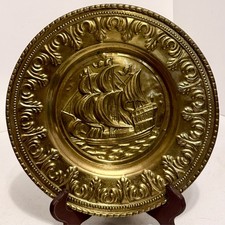 Set of 3 Vintage Embossed Brass Galleon Ship Wall Plates 11.5" Made in England — listing 6