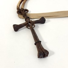 Vintage Gold Tone Nail Cross Pendant Necklace on Rope Chain — listing 3