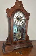 Antique Victorian Gingerbread Mantel Clock with Carved Walnut Case — listing 3