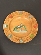 Vintage Hand-Painted Wooden Souvenir Plate 'Spomin iz Slovenije' Village Scene