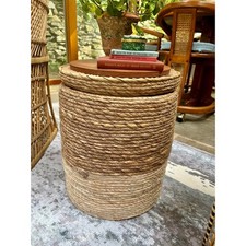 Woven Seagrass Table Lamp with Natural Linen Drum Shade