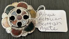 Antique Scottish Agate Pebble Jewellery Brooch with Citrine-Colored Faceted Glass Center — listing 5