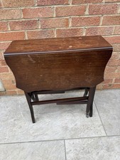 Antique Mahogany Baby Sutherland Drop-Leaf Table with Turned Gate Legs and Casters — listing 2