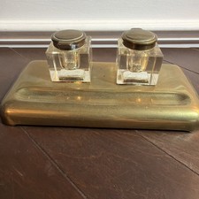 Antique Solid Brass Pen Tray / Desk Tray with Monogram "TBW" — listing 2