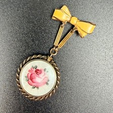 Vintage Hand-Painted Enamel Rose Link Bracelet and Screw-Back Earrings Set — listing 2