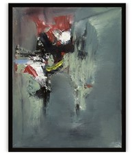 Framed Abstract Expressionist Horizontal Mixed-Media Painting, Maker Unknown — listing 5