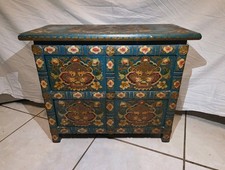 Tibetan Hand-Painted Polychrome Sideboard Cabinet with Tiger and Floral Medallions