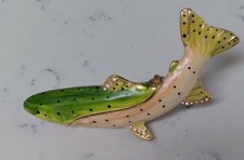 Ceramic Hinged Trinket Box with Figural Fish Finial and Faux-Marble Glaze — listing 4