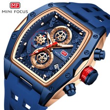 Mini Focus Men's Tonneau Chronograph-Style Sport Watch, Black & Rose Gold — listing 6