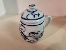 Blue Onion Pattern Porcelain Jam & Jelly Condiment Jars with Lids and Spoons (Pair) — listing 5