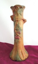Pair of Weller Woodcraft 7" Twin-Handled Bud Vases with Applied Plum & Foliage, listing 5