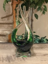 Hand-Blown Green Art Glass Footed Bowl with Optic Ribbing — listing 4