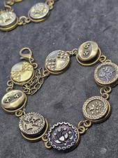 Antique Victorian Button Bracelet, Assembled from Enamel & Cut-Steel Buttons, Multi-Color, 7.5" L — listing 6