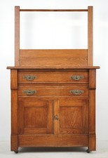 Antique Quartersawn Tiger Oak One-Door Washstand / Commode Cabinet with Drawer — listing 5