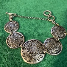 Vintage Mexican Aztec/Mayan Panel Link Bracelet, Two-Tone Silver and Copper, Maker Unknown — listing 3