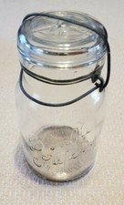 Vintage Kivlan Wide Mouth Glass Fruit Jar with Wire Bail and Glass Lid — listing 6