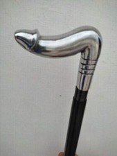 Antique Ebonized Wood Walking Stick Cane with Decorative Silver-Tone Collar — listing 3