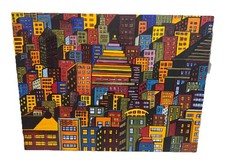 Large Abstract Cityscape Skyline Oil Painting on Canvas, Signed