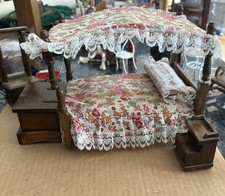 Dollhouse Miniature French Louis XVI Style Canopy Bed, Hand-Painted Pale Blue with Gilt Accents, 1:12 Scale — listing 2