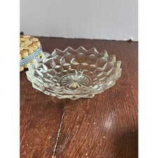 Vintage Pressed Glass Footed Fruit Bowl with Thistle & Fan Pattern — listing 5