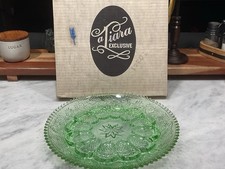 Tiara Indiana Glass Chantilly Green Sandwich Pattern 8" Salad Plate (Uranium Glass) — listing 2