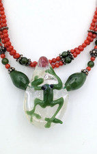 Multi-Color Glass Beaded Frog Figural Drawstring Bag with Lily Pads and Flowers — listing 5