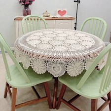 Vintage Round Scalloped-Edge Floral Lace Tablecloth/Table Topper with Rectangular Cloth — listing 4