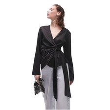Topshop Satin Wrap Top Coral Mauve Kimono Sleeve — listing 3