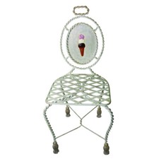 Set of 4 Vintage French-Style Wrought Iron & Woven Cane Folding Bistro Chairs with Cherub Motif