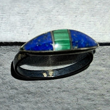 Native American Sterling Silver Lapis Lazuli Channel Inlay Half-Hoop Earrings