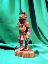 Hopi-Style Carved Kachina Doll, White Face with Black Beard and Painted Sash