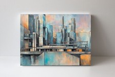 Large Contemporary Abstract Cityscape Canvas Wall Art Print (Golden Lights / Grand Interior) — listing 6