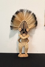 Hand-Carved Tribal Wood Figural Sculpture, Seated Figure with Two Animal/Ancestor Figures — listing 5