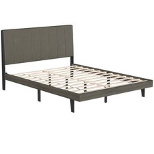 Queen Size Upholstered Platform Bed Frame with Horizontal Channel Tufted Headboard — listing 4