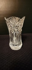 Cut Lead Crystal Bulbous-Base Vase with Star, Diamond and Cross-Hatch Cutting