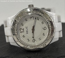 Relic Women's White Silicone Band Crystal-Accent Quartz Watch, Model ZR11898