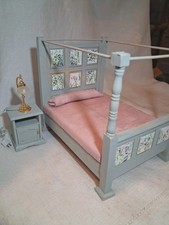 Dollhouse Miniature French Louis XVI Style Canopy Bed, Hand-Painted Pale Blue with Gilt Accents, 1:12 Scale — listing 3