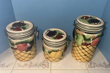 Gourmet Home Accents Ceramic Hinged Canister Set (Pair) with Embossed Fruit Basketweave Design — listing 5