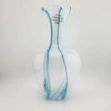 Murano Style Splash/Drape Art Glass Vase Aqua Blue White Swirl — listing 5