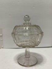 Pressed Glass Footed Compote with Daisy and Scroll Pattern — listing 4