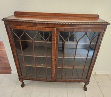 Antique 1920s-1930s Painted China Cabinet Hutch on Turned Legs with Glass Door — listing 3