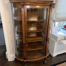 Antique 1920s-1930s Painted China Cabinet Hutch on Turned Legs with Glass Door — listing 2