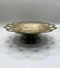 Vintage Brass Pedestal Compote / Bon-Bon Dish with Scroll Handles on Stepped Square Base — listing 5