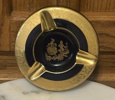 Vintage Limoges France Porcelain Ashtray with Floral Bouquet, Green Band and Heavy Gold Gilt — listing 4